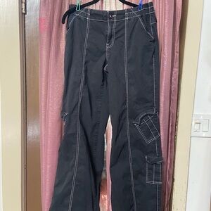 Garage Vintage Y2K Black Cargo Pants with White Stitching